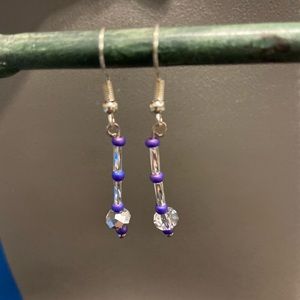 Purple, blue and clear earrings with beads, Christian based artist, handmade.